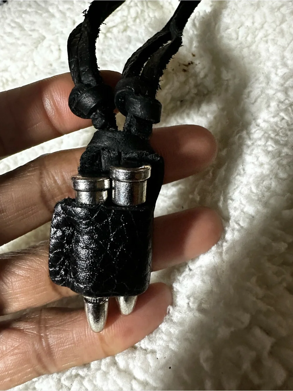 Black Leather Bullet Pendant Necklace for Men
